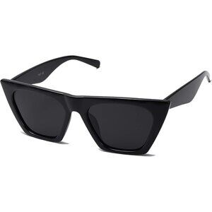 🆕Women Black Polarized Cateye Oversized Square Trendy Sunglasses All Black